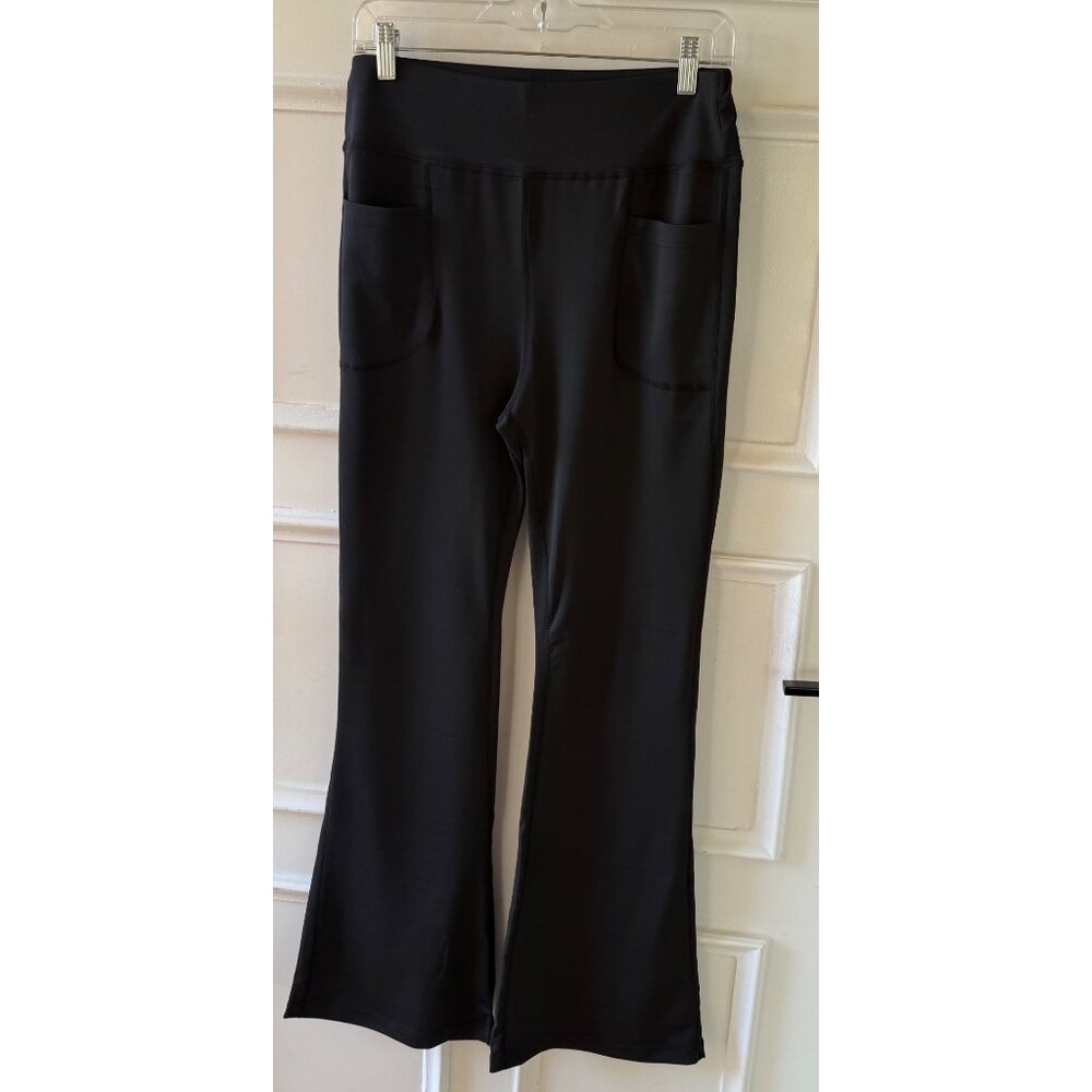 Womens Size Large Black Flared Knit Pull On Pants With Pockets - Picture 8 of 9